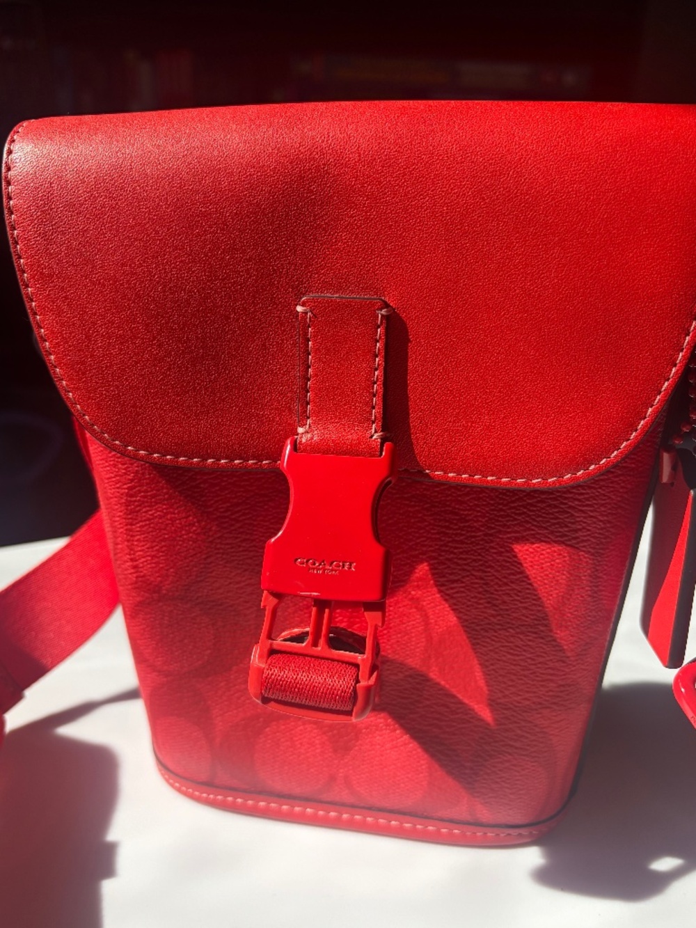 Coach Track Crossbody C9841 Miami Red Signature Canvas + Leather Unisex Bag